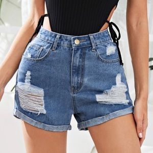 Ripped Denim Shorts